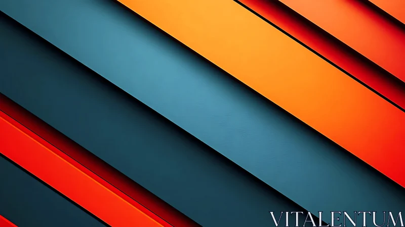 Diagonal geometric bands in teal, orange and red gradients.