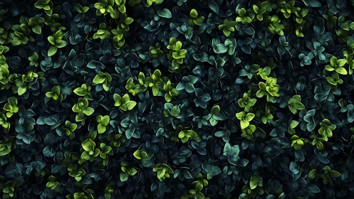 Dense overhead foliage pattern in green and dark tones.