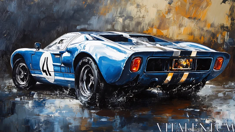 Racing blue classic GT rendered in dynamic impasto strokes
