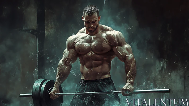 Hyperreal strength athlete executing heavy barbell deadlift.