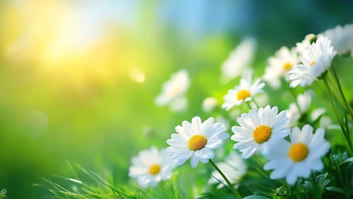 Daisies in Meadow: Botanical Study with Depth of Field.