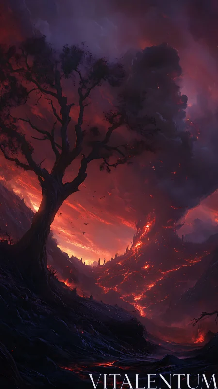 Solitary Tree Consumed by Apocalyptic Inferno.