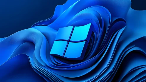 Abstract Windows Logo on Blue 3D Waves Digital Art Background.