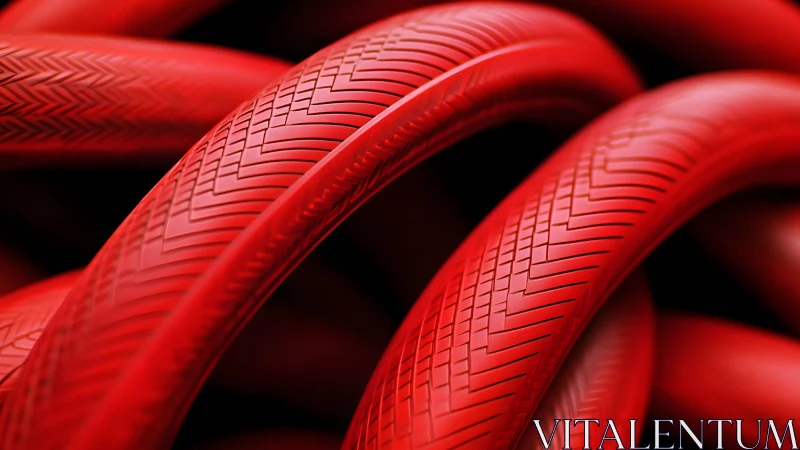 Close-up of Red Braided Cables with Geometric Patterns, Abstract Style.