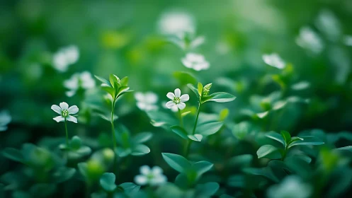 White ground flowers in soft green out-of-focus field.