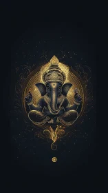 Symmetric luminous Ganesha mandala with ornate vector linework.