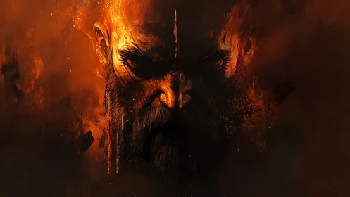 Infernal warlord portrait in burning ember shadows.