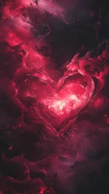 Luminescent heart form radiates intense magenta and pink light