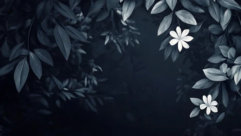 Midnight Blooms: Pure Blossoms Break Through Shadowed Foliage.