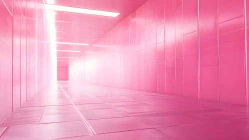 Futuristic Pink Corridor With Glossy Walls and Bright Lighting.