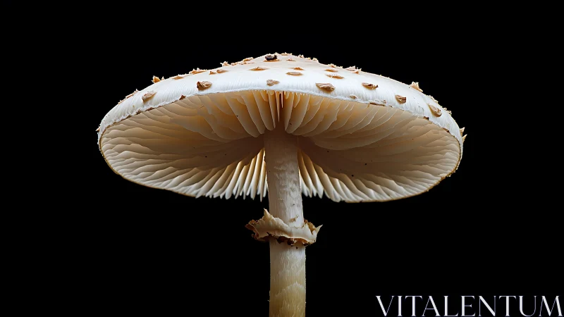 Single white mushroom photographed in sharp side profile
