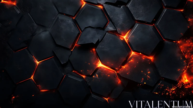Molten hexagon plates fuse dark metal with lava fire.