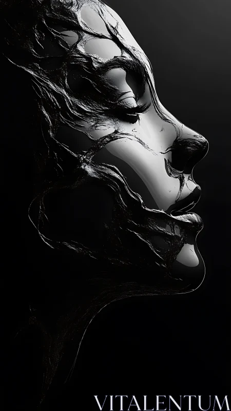Liquid black mask merging with glossy human profile.