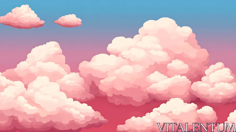 Soft pink cumulus clouds drift across gradient twilight sky