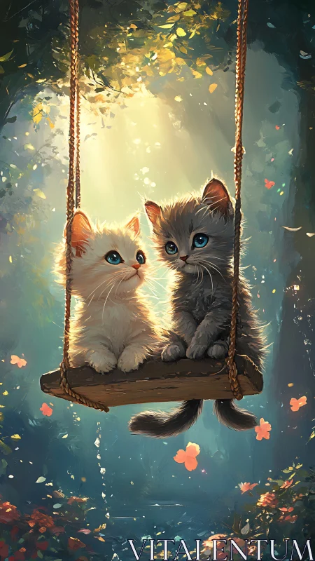 Whisker-Tipped Kittens on a Swing Through Enchanted Autumn.
