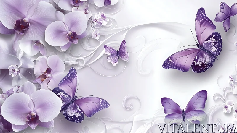 Lavender butterflies drifting through soft orchid daydreams.