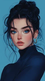 Blue eyed portrait merges soft gradients with clean lines.