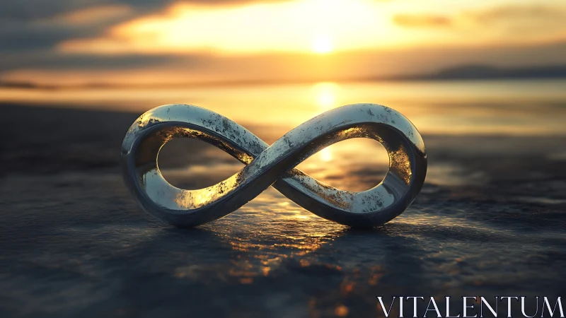 Endless chrome infinity glows softly in a sunset tide.