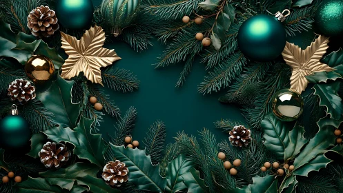 Holiday wreath composition frames central empty green space