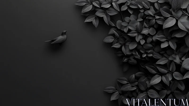 Solitary blackbird glides from a velvet thicket of shadows