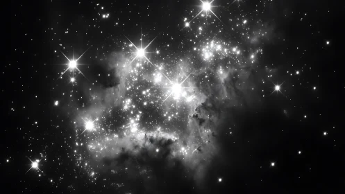 Radiant star cluster emerging within dense cosmic dust.