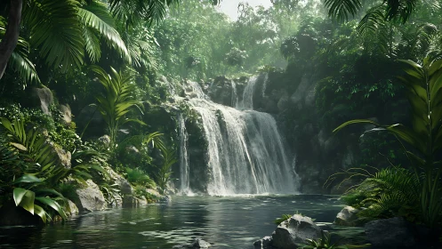 Soft jungle thunder tumbles into a mirror-bright lagoon