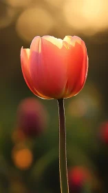 Backlit tulip closeup under warm golden evening light.