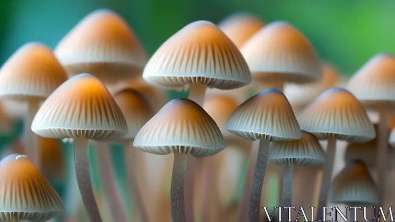 Clustered small mushrooms with shallow depth of field focus.