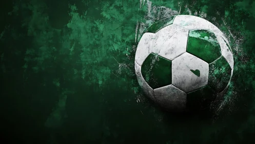 Paint-splashed soccer ball spins through a storm of emerald grit