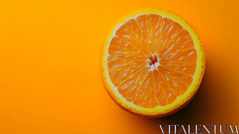 Orange half on monochrome background in overhead view.