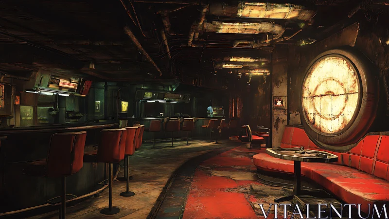 Rustic neon bar interior glows under industrial pipes