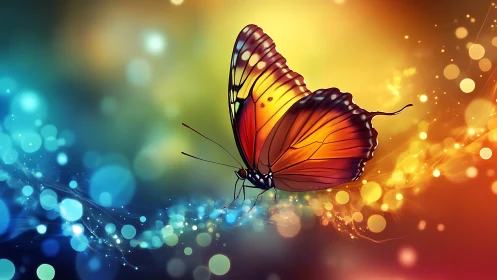 Iridescent butterfly profile on bokeh energy gradient field.