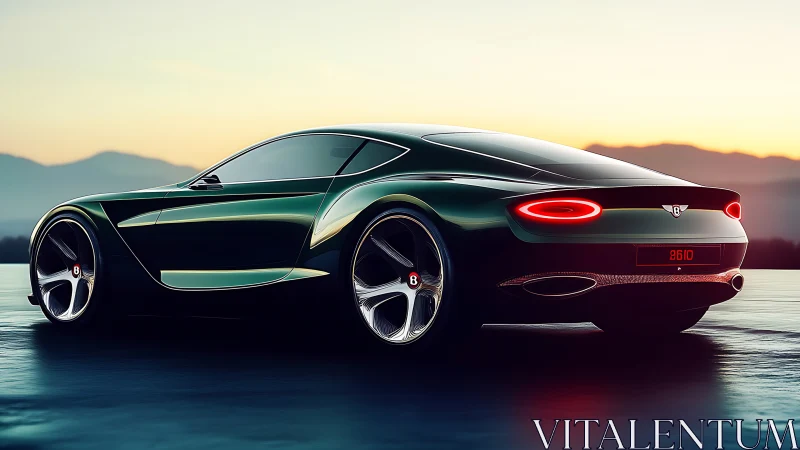 3D grand tourer concept in cinematic sunset side profile.