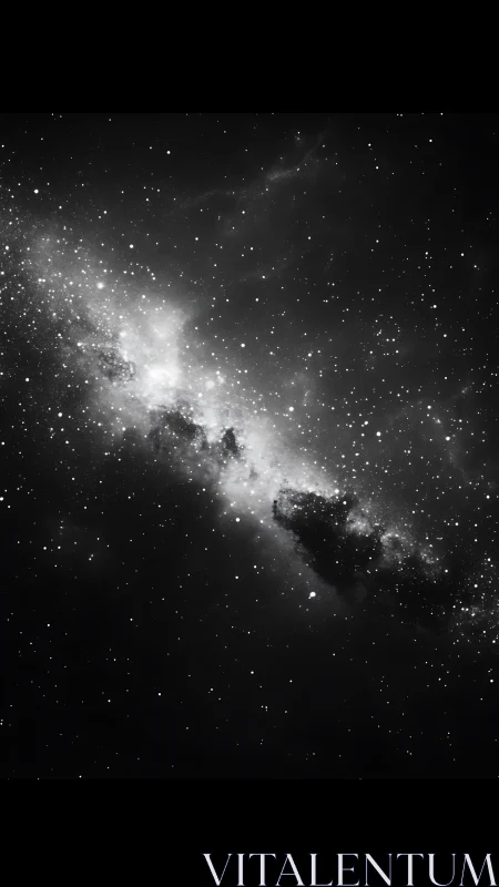 Monochrome galactic band drifting through star-rich void.