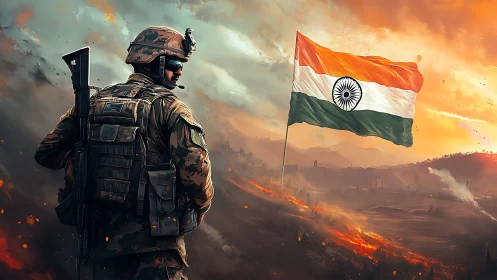 Indian soldier stands guard as tricolour rises over battlefront
