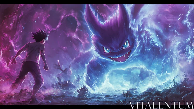 High-energy spectral clash between trainer silhouette and giant ghost