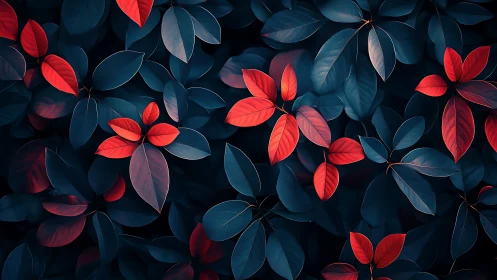 Chromatic leaf array with cyan-shadowed foliage contrast.