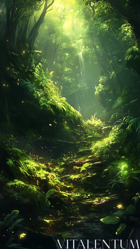 Luminescent Forest Ravine: Digital Composition in Chiaroscuro.