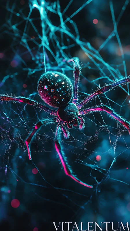 Neon stargazer spider weaving electric constellations at night.