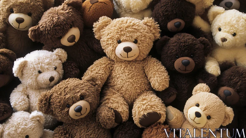 Central tan teddy bear surrounded by plush bear crowd