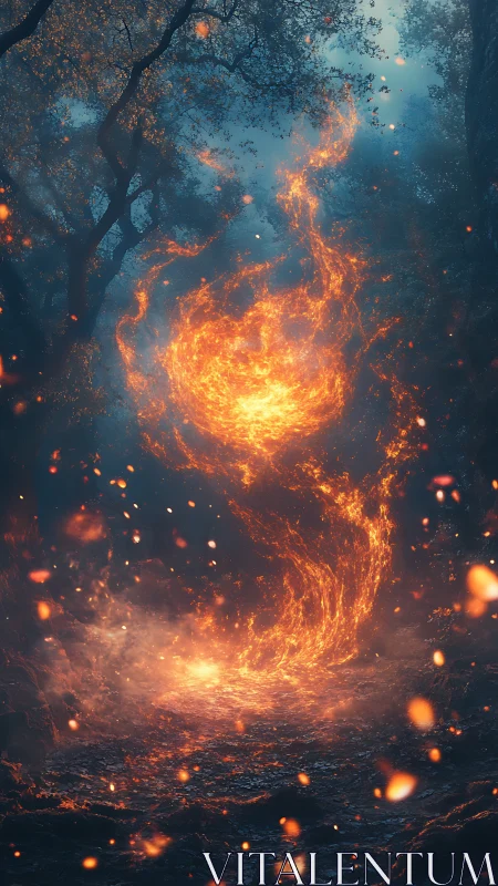 Fiery Spirit Dance in Enchanted Forest Illumination.