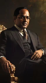 Formal seated portrait of dignified man in dark three piece suit