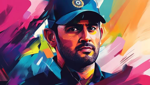 Color-swept portrait of a focused man in a blue cap.