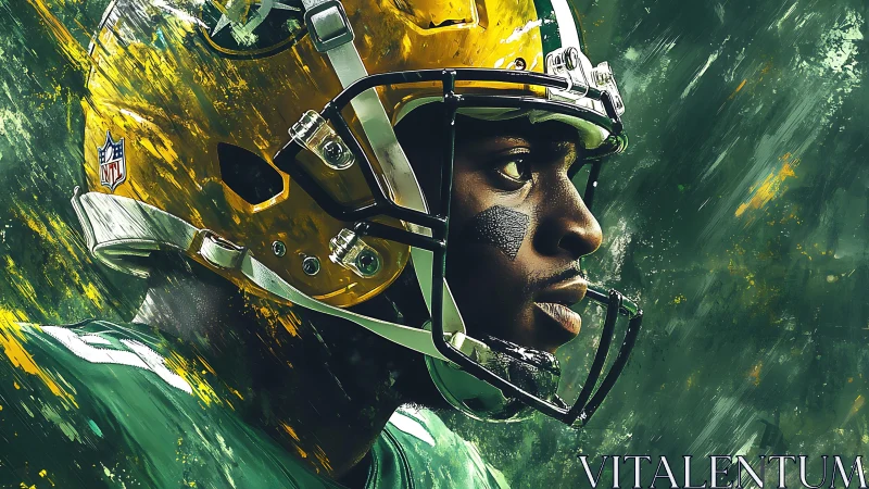 Side-profile digital painting of American football player in helmet
