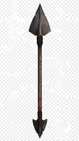 Rustic double-headed spear shaft with aged metal blades.