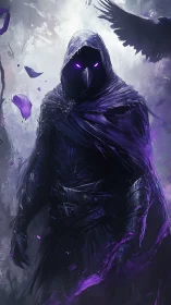 Plague-masked shadow mage in violet spectral shroud.