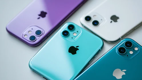 Colorful smartphones lined in a friendly tech rainbow.