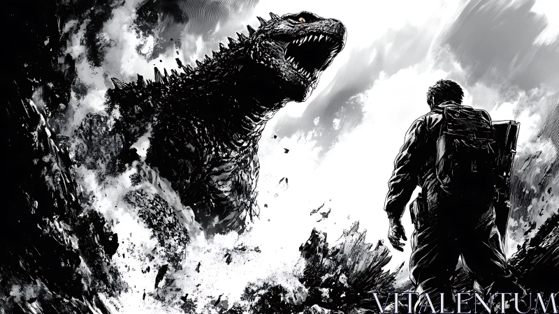 Storm-born titan roars while lone soldier squares his fate