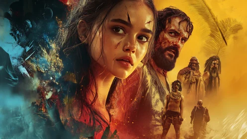 Cinematic survival key art merges dual-toned chaos and character arcs