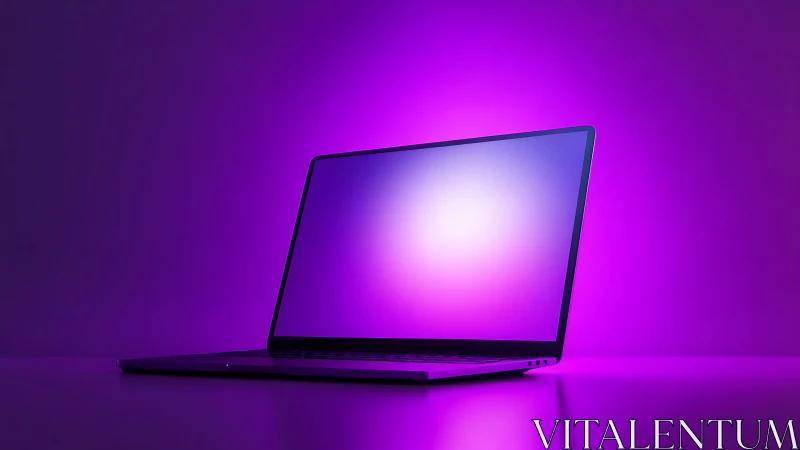 Minimal laptop profile in neon magenta gradient lighting.